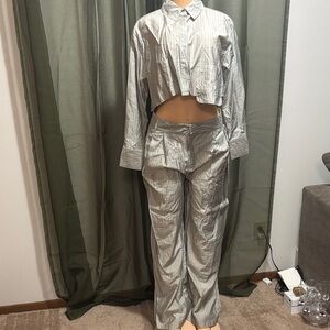 Chic Striped Gray Pants